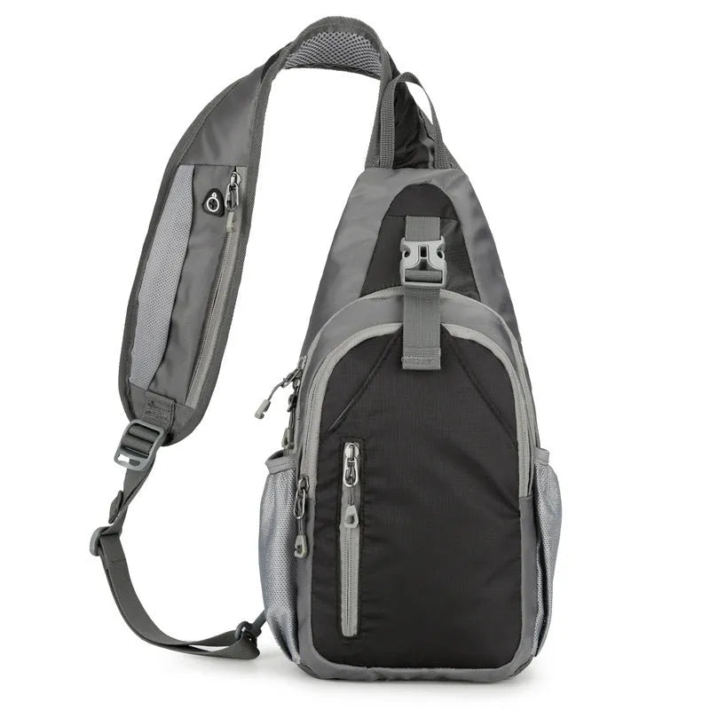 Nylon canvas crossbody chest bag in army green colour with contrast details for outdoor leisure use.