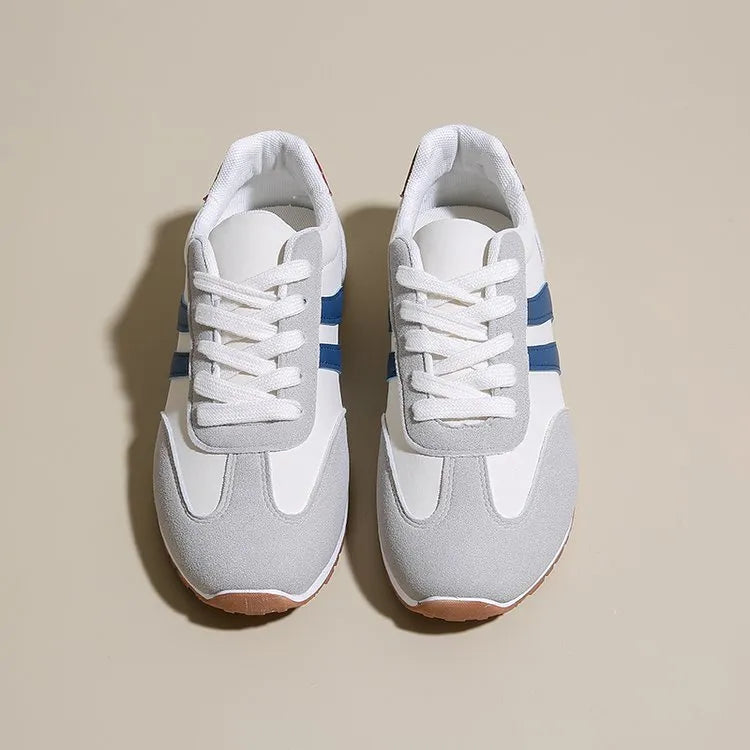 Blue and grey Cortez stripe pattern casual shoes with round toe and flat heel design