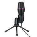 Black USB condenser microphone on tripod stand with anti-spray net for home computer writing