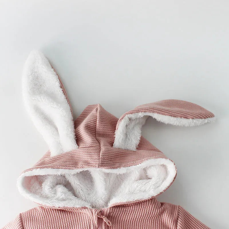 Plush baby jumpsuit with long sleeves, thickened fabric, single breasted closure, in apricot colour, size 80cm
