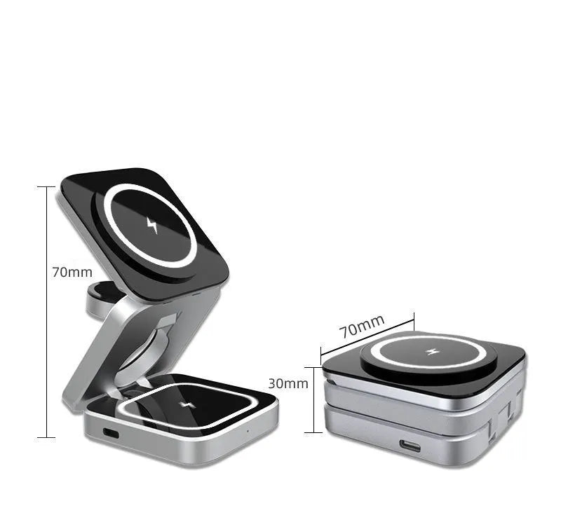 Three-in-one folding desktop wireless charging bracket for Apple Samsung and Google Pixel Watch with magnetic ring