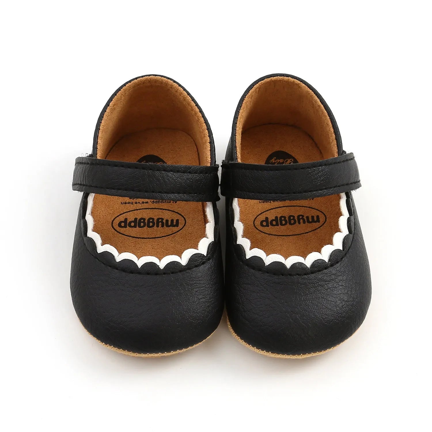 Baby princess shoes with Velcro strap in white, black, fan wood, lemon yellow, and brown colours