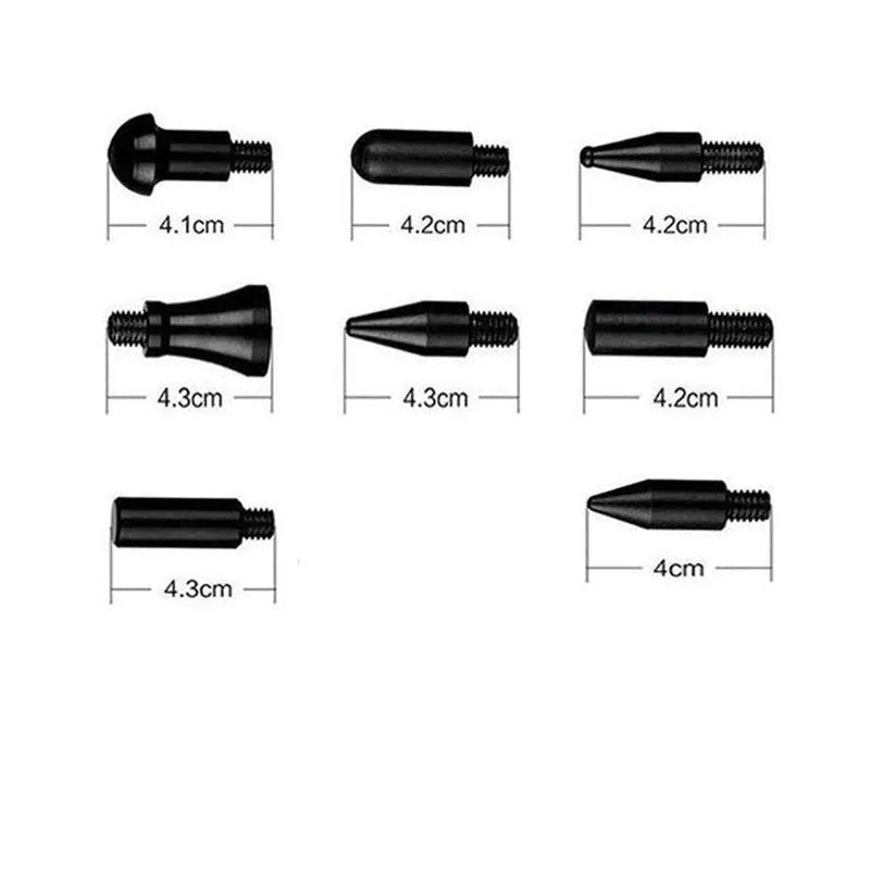 Silver car dent repair hook tool with 16 replaceable heads for no-paint dent removal
