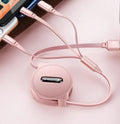 Three-in-one telescopic mobile phone fast charging data line with IOS Android Type-C connectors in black colour