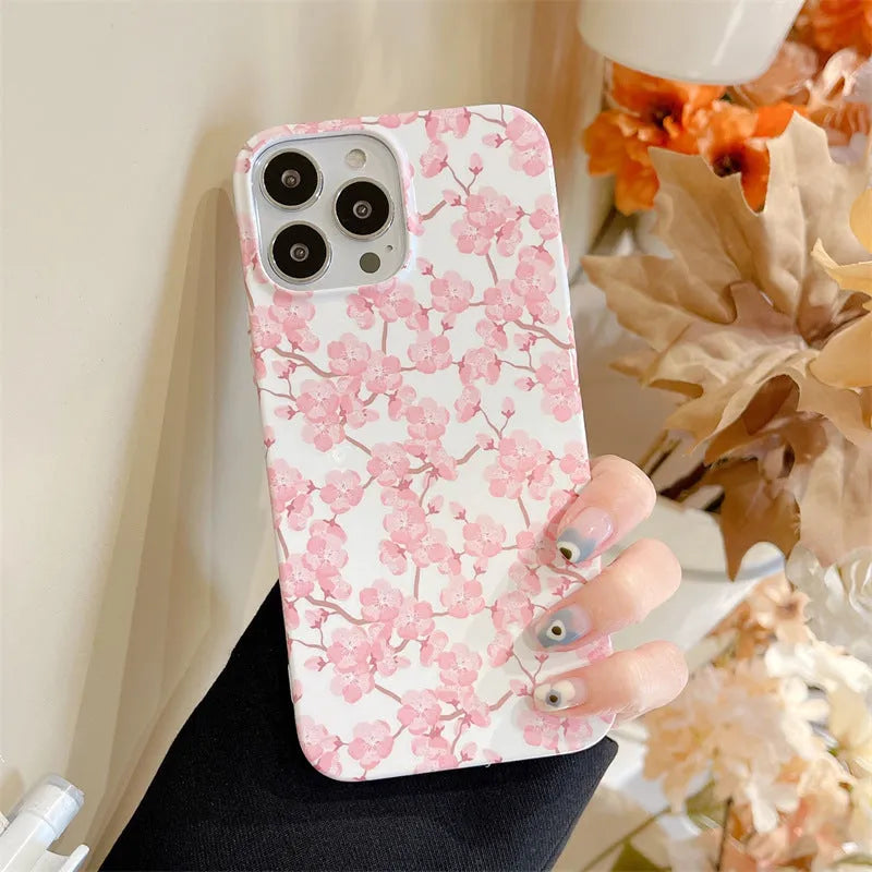 Pink cherry blossom silicone phone case for iPhone 13 12 11 Pro Max XR drop resistant back cover