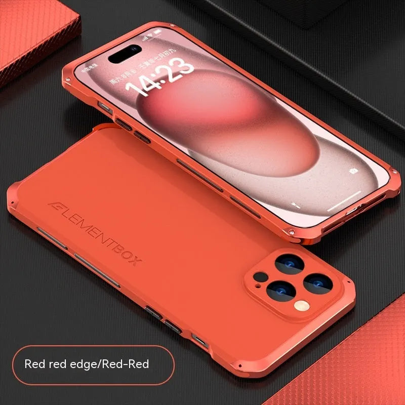 Three-section TPU metal frame protective phone cover for Apple iPhone 15, black and blue colour, frosted finish