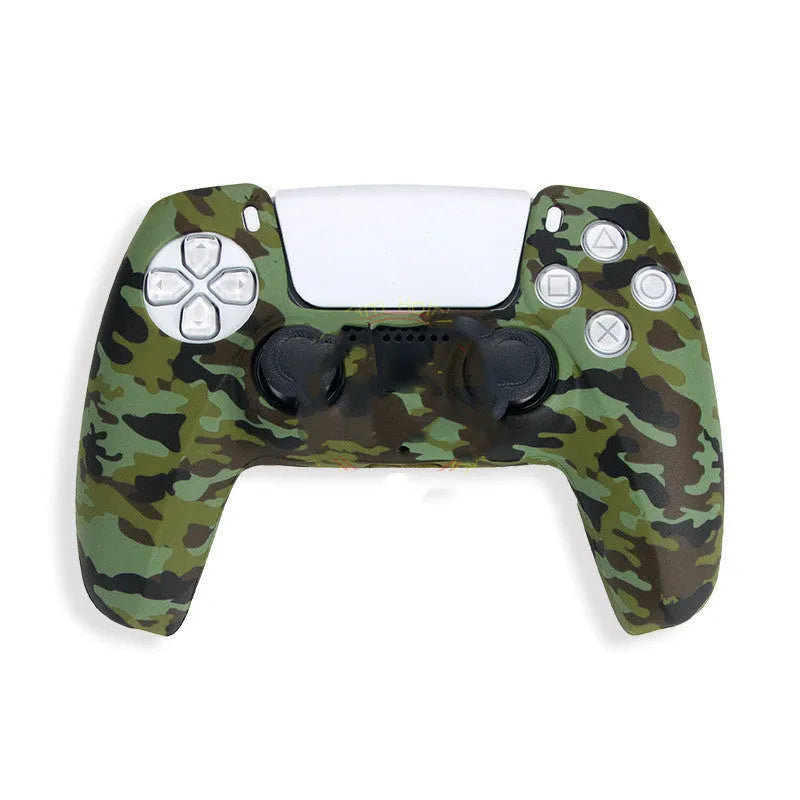 Camouflage patterned silicone protective case fitted on a PS5 DualSense controller