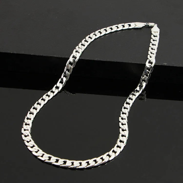 Men's flat side NK necklace large chain 60CM length 10MM width golden silver