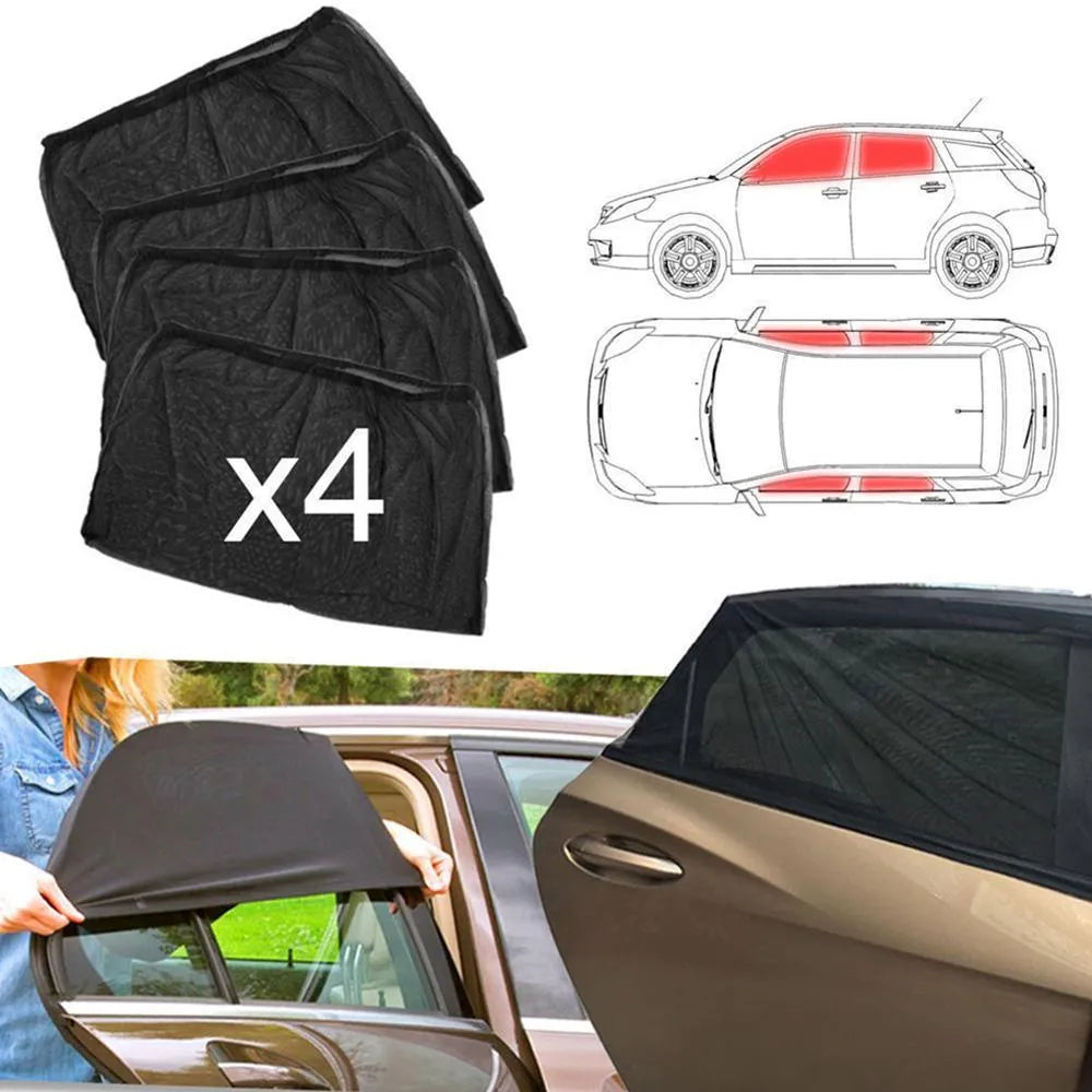 Black mesh car window sunshade and mosquito cover, 50x40cm, four-piece set for car windows
