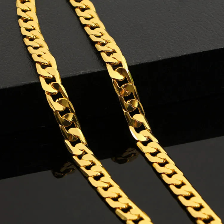 Men's flat side NK necklace large chain 60CM length 10MM width golden silver