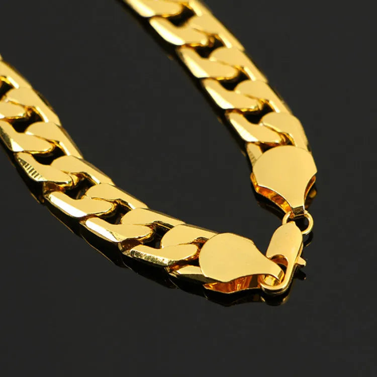 Men's flat side NK necklace large chain 60CM length 10MM width golden silver