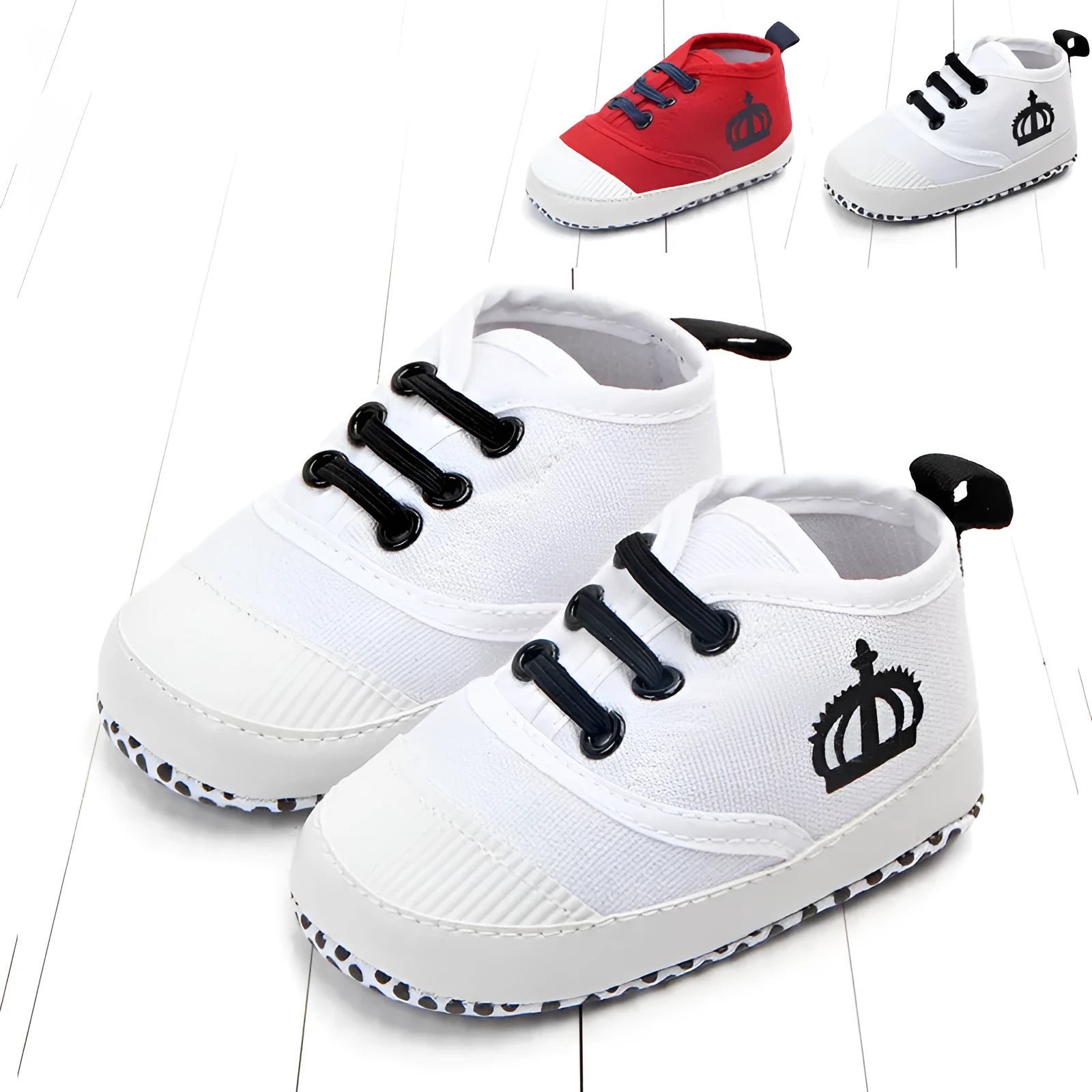 Canvas toddler shoes in red and white with cotton upper and elastic band