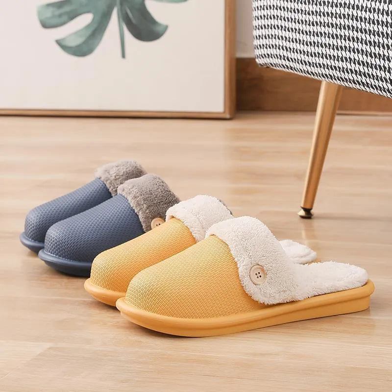 Winter home slippers for women, detachable washable thermal insulation, EVA upper, round toe, stripe pattern, available in grey, pink, purple, yellow and dark blue