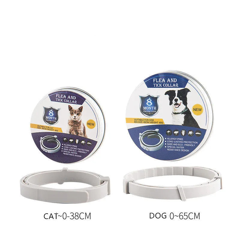Adjustable pet anti-mosquito collar for cat and dog, made from TPR silica gel with natural plant extracts, providing 8 months flea and insect protection
