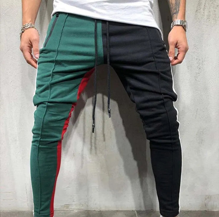 Men's cotton blend colour mix jogger sweatpants in yellow black, casual cone leg style with drawstring waist