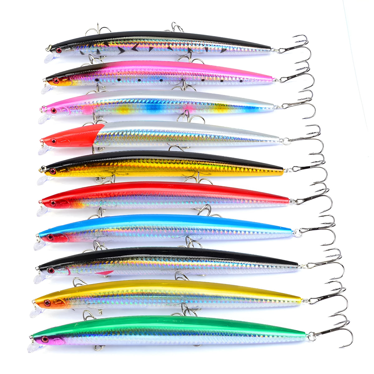 Set of 10 large sea fishing lures 18cm bionic bait with 3D eyes and anti-oxidation hooks