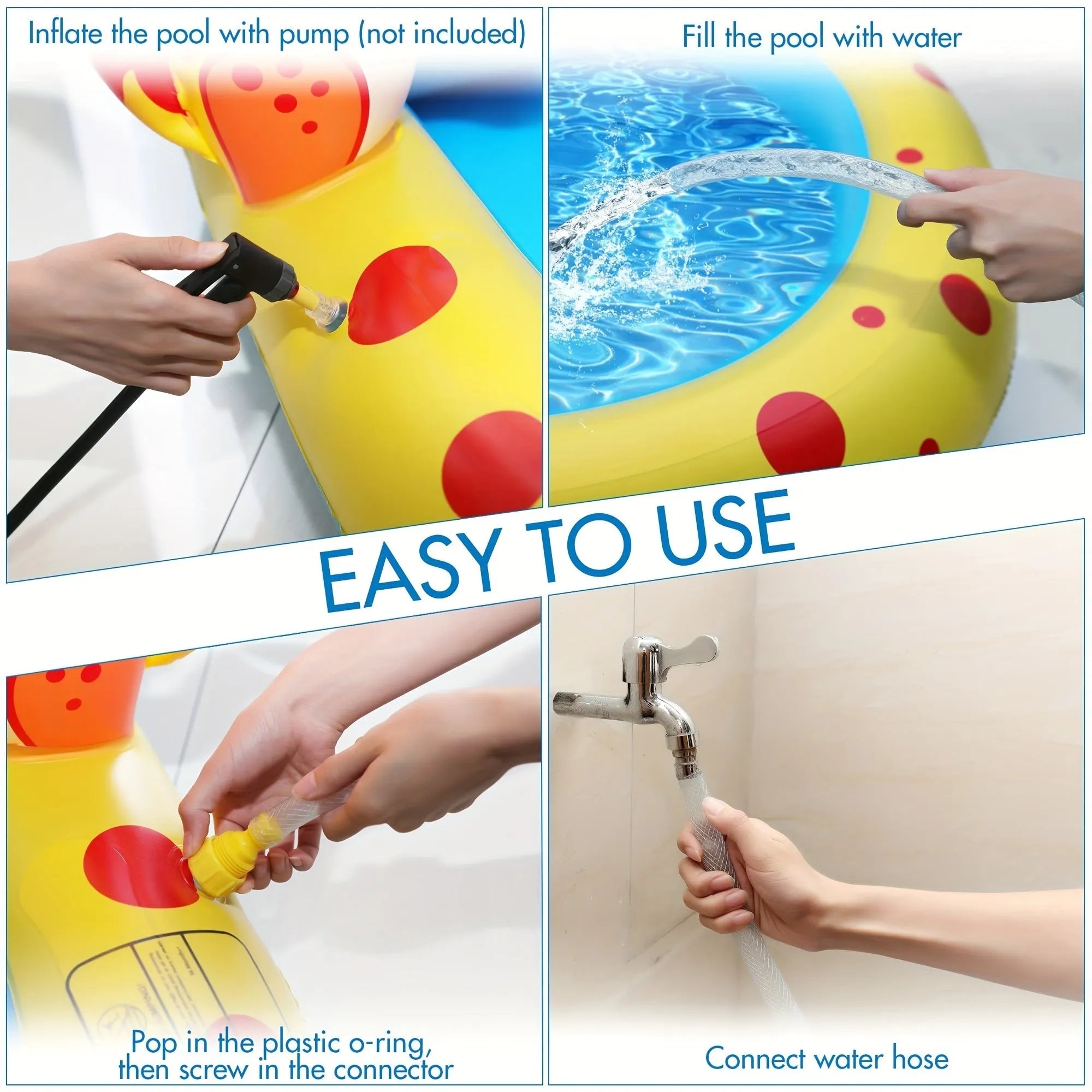 Blue dinosaur and shark themed water spray pool for kids outdoor play measuring 170cm long