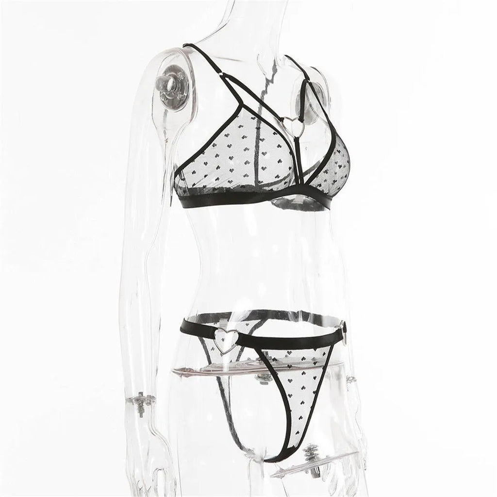 Women's mesh two-piece set in spandex with matching top and trousers in multiple colour options