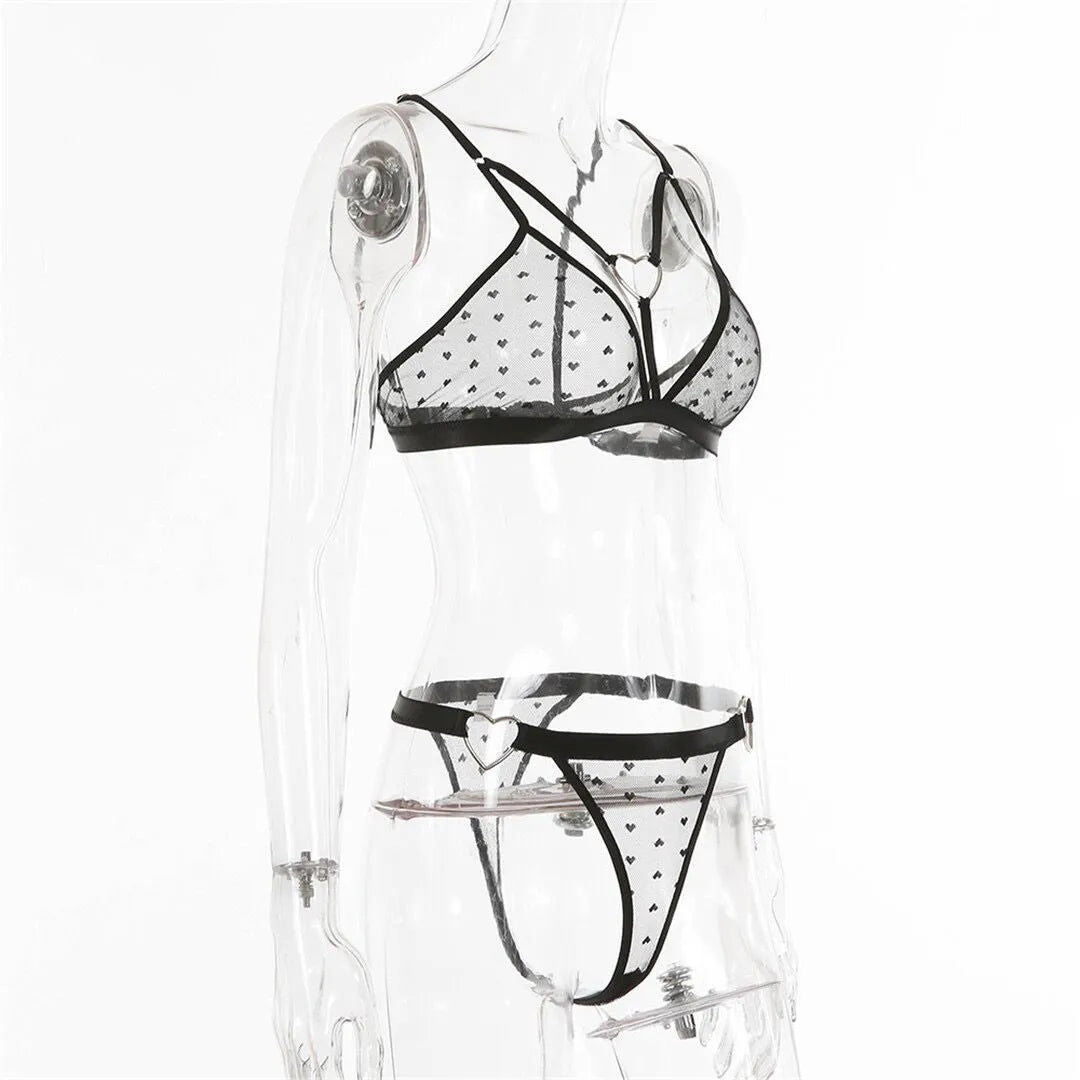 Women's mesh two-piece set in spandex with matching top and trousers in multiple colour options