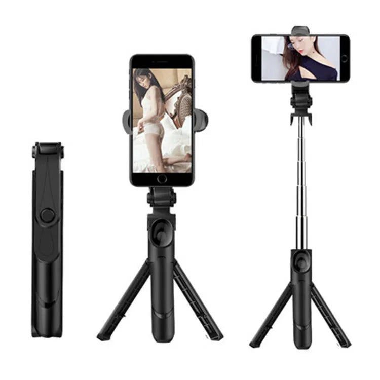 Bluetooth handheld selfie stick with wireless remote control in black colour