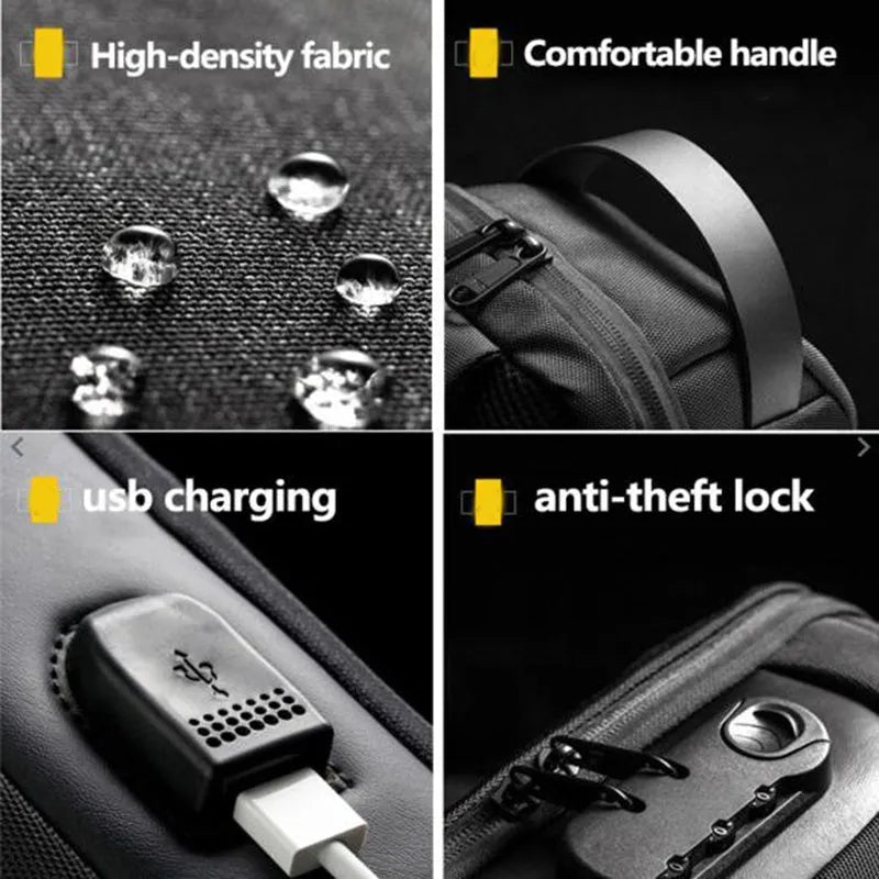 Waterproof Oxford crossbody shoulder bag with USB charging port in multiple colour options