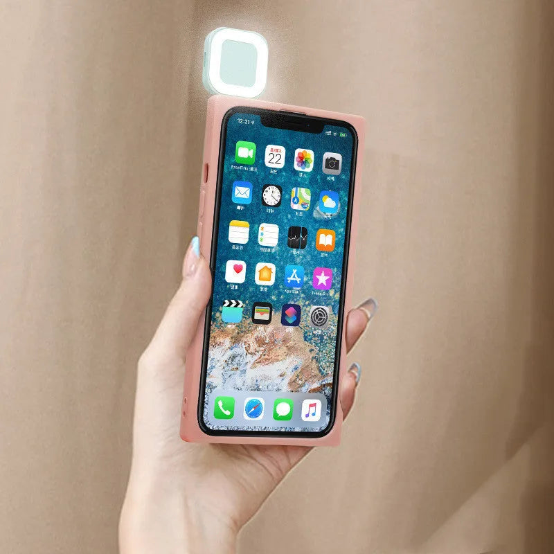 Ring flashing mobile phone case with built-in fill light for Apple 13 series in solid colour finish