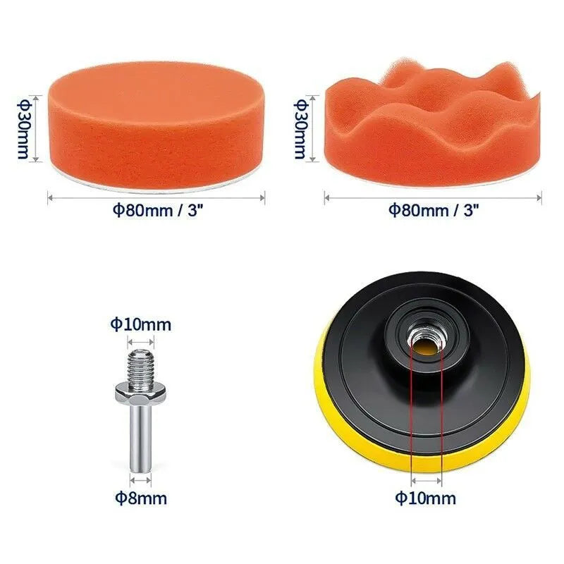 Automotive polishing pad set with multiple pads for waxing, polishing, and sealing