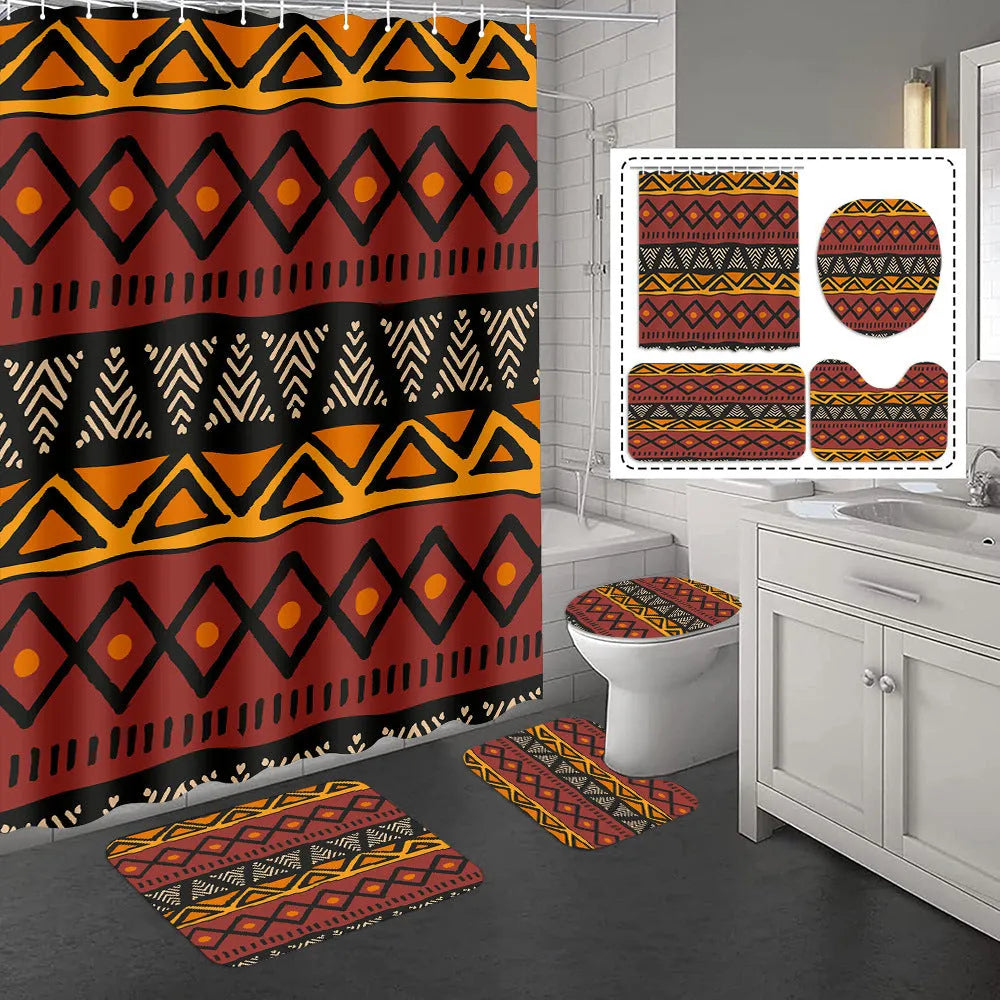 Bomi printed polyester shower curtain and anti-slip floor mat set in modern simplicity style, multiple colours