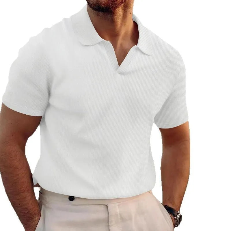 Men's slim fit t-shirt with heavy waffle texture in blue colour, showing short sleeves and textured fabric detail