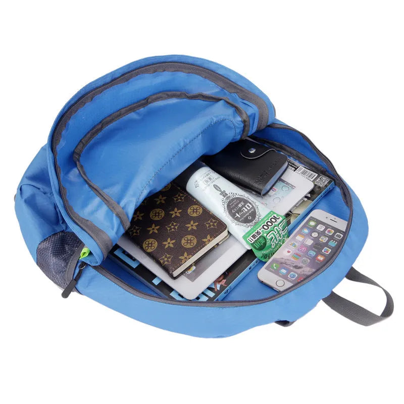 Outdoor folding sports hiking travel backpack in waterproof nylon, 22L capacity, available in multiple colours