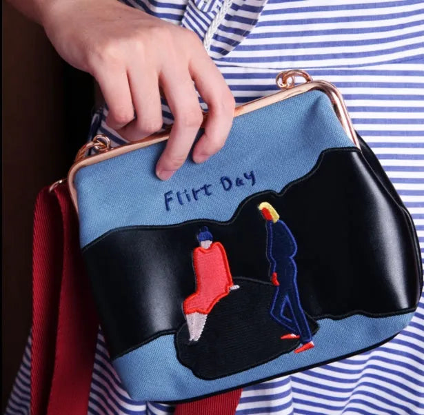 Vintage velvet bag women's canvas embroidered messenger bag with 120cm adjustable strap