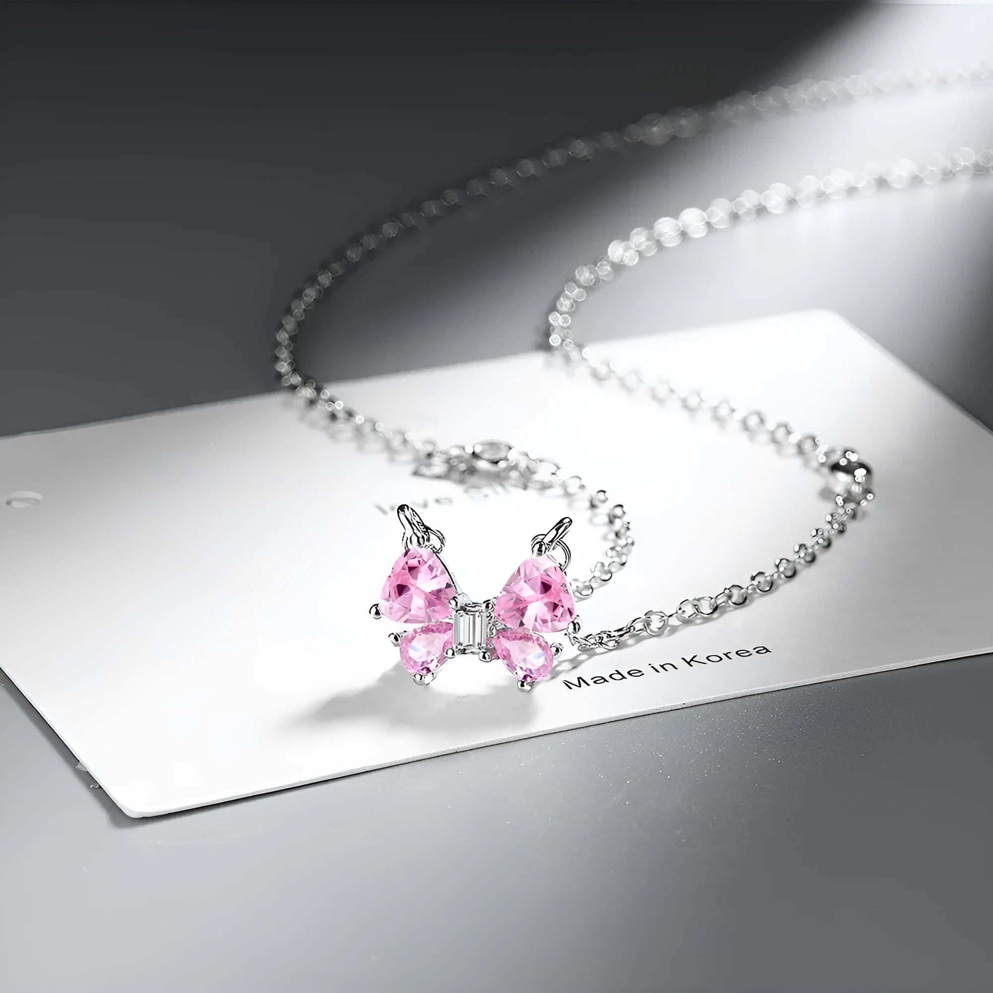 Geometric pink zircon necklace for women, copper electroplated pendant, 3g lightweight fashion jewellery