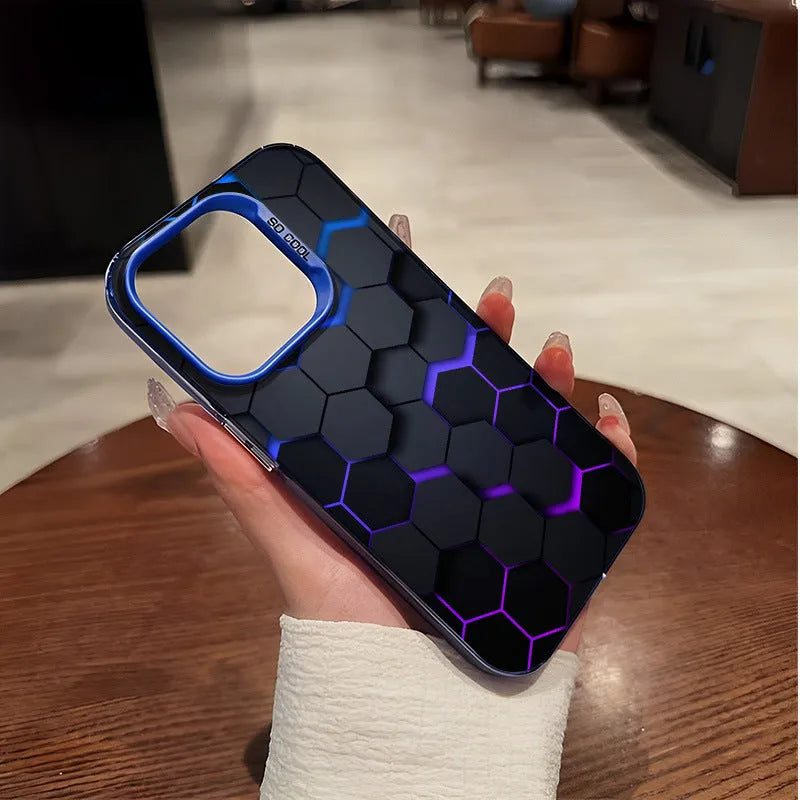 Frosted Chinese style honeycomb pattern phone case for Apple iPhone in Moonlight Black.