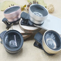 Mobile phone lens kit with wide angle, macro and fish eye lenses mounted on smartphone