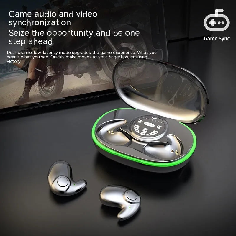 Ultra-thin invisible Bluetooth earphone in black, white, and skin colour with charging compartment