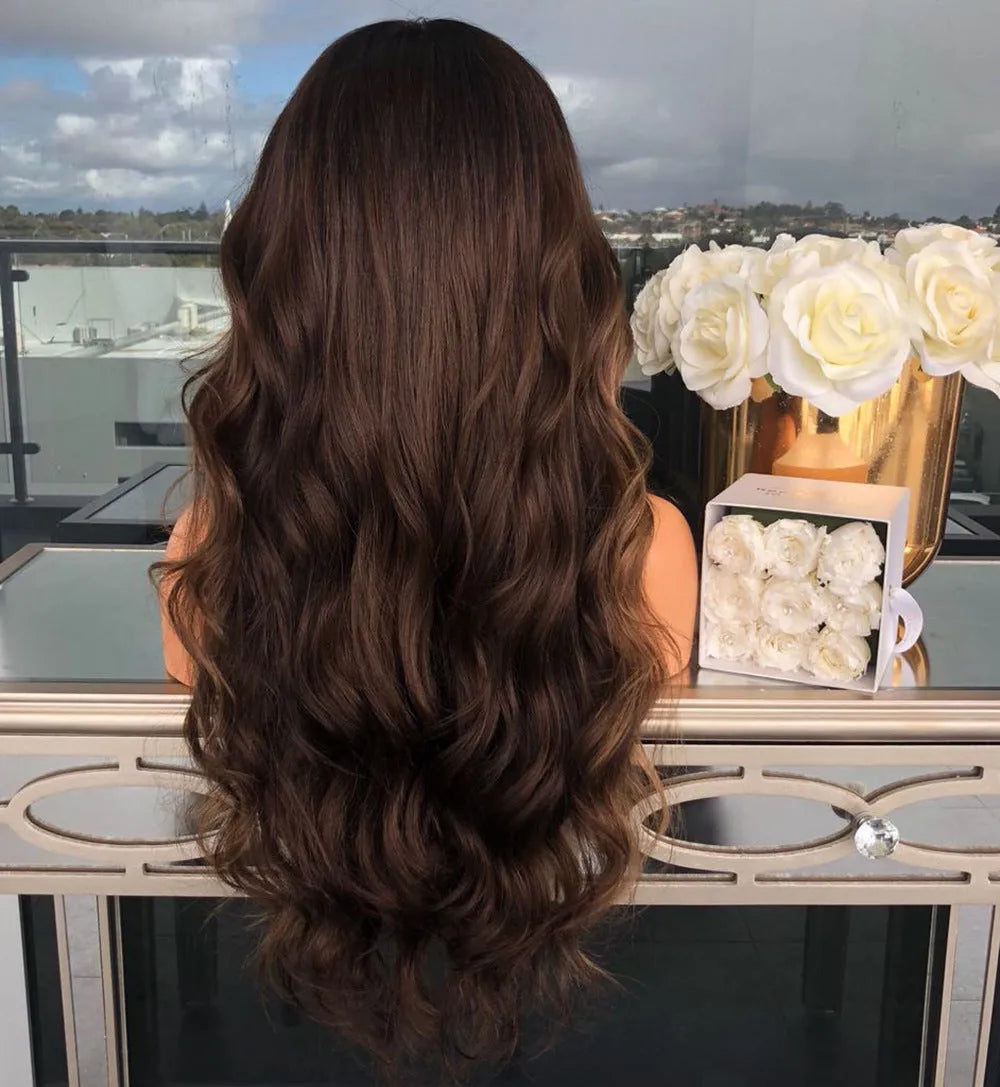 Long brown wig with high temperature wire hairline for natural look