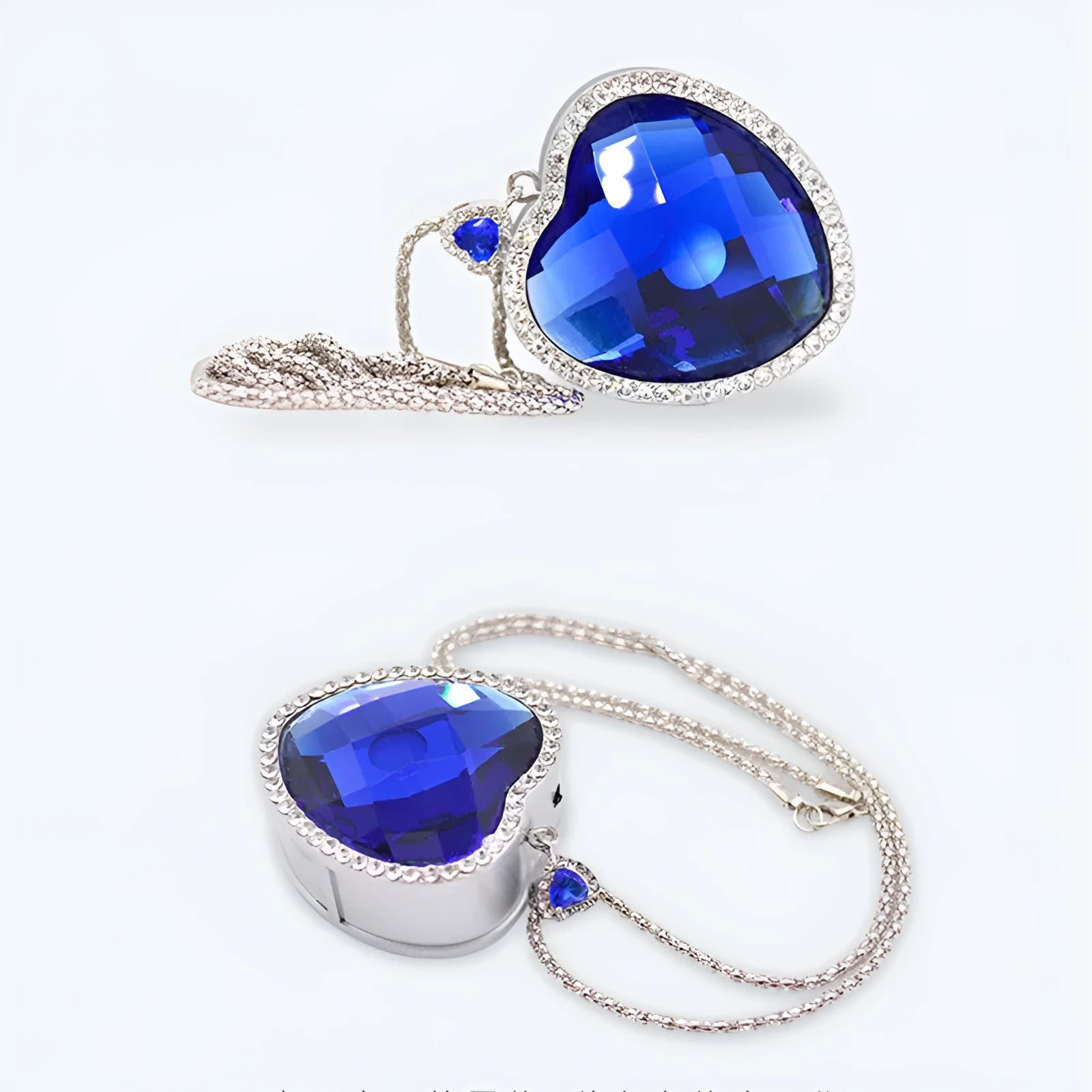 Blue Heart wearable air freshener pendant with crystal glass face and 304 stainless steel chain