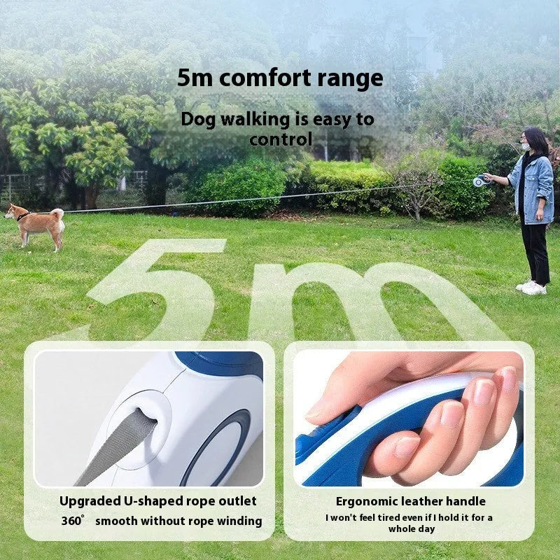 Retractable dog lead in blue, wine red, or brown, 3 m or 5 m, PP TPR, optional trash can