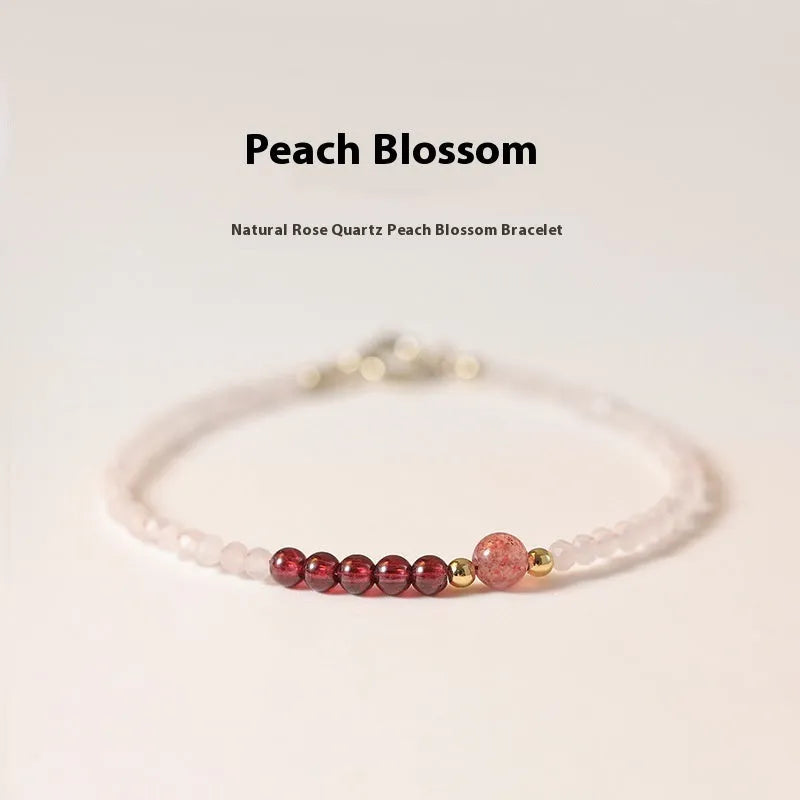 Handmade pink strawberry quartz crystal bracelet in 14cm, 15cm or 16cm sizes with animal or zodiac design