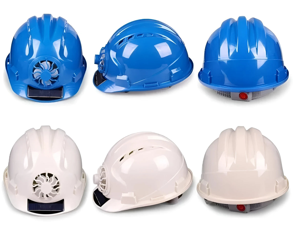 PE solar fan sunshade helmet in Blue, Red, White or Yellow for construction and outdoor workers