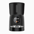 Black and white automatic intelligent pet feeder with USB cable for timed, portion-controlled feeding.