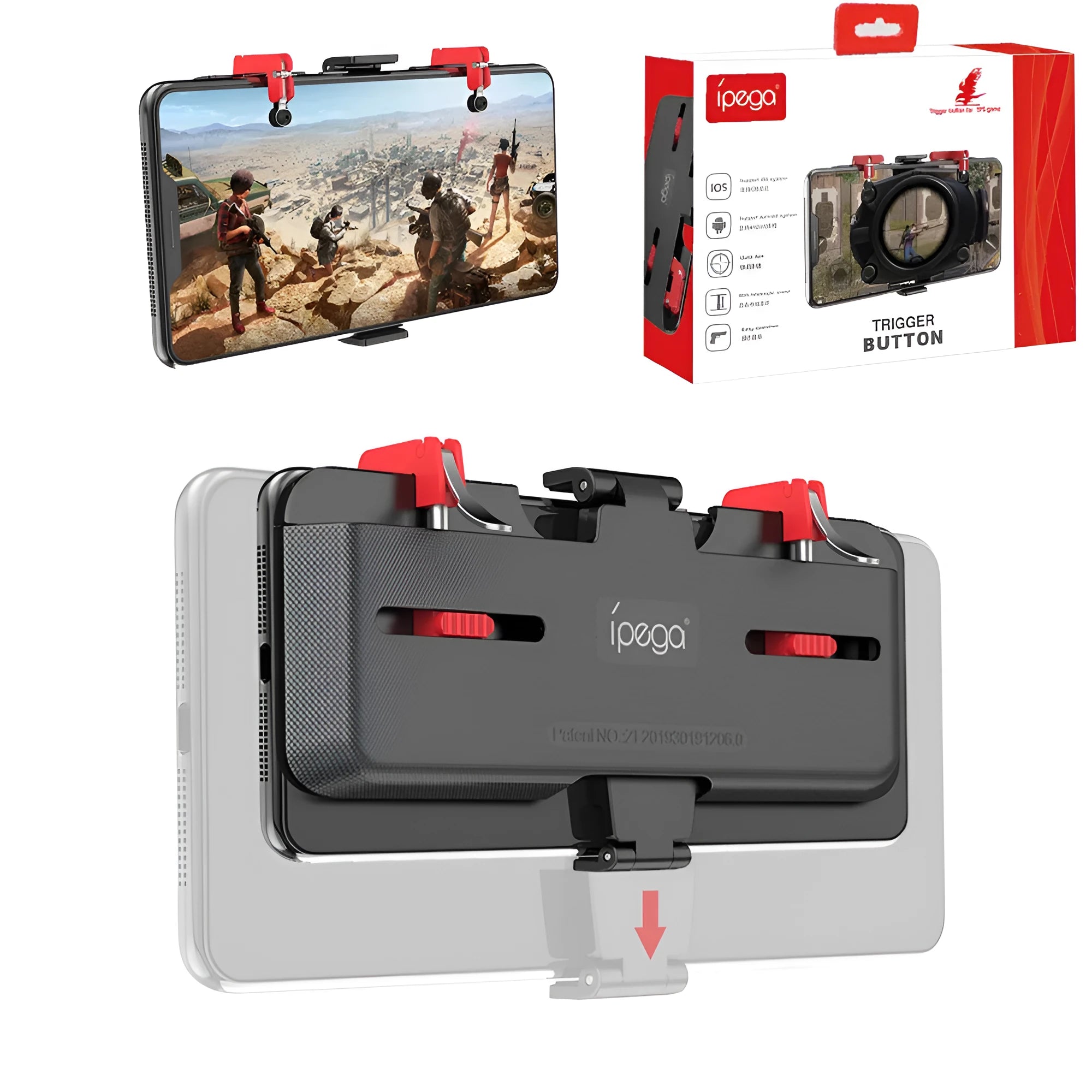 Black PG-9137 mobile phone gaming trigger attachment with adjustable metal button and telescopic clip
