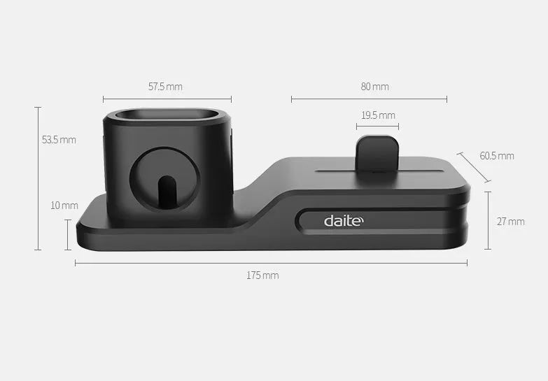 Black silicone 3-in-1 charging base for Apple iPhone, iWatch and AirPods
