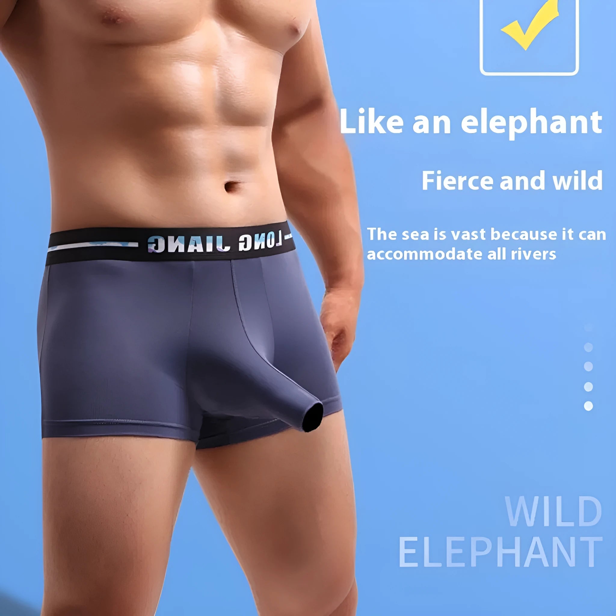 Men's ice silk trunk open boxer shorts on a solid background, showing mid-waist fit.