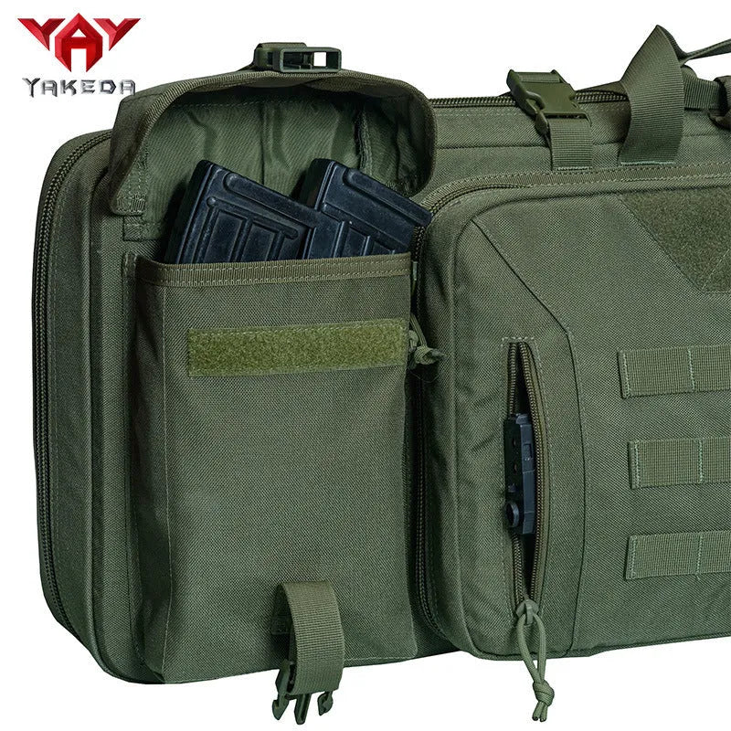 Large capacity waterproof sea fishing bag with double layers for rods and reels in black, 42 inch size