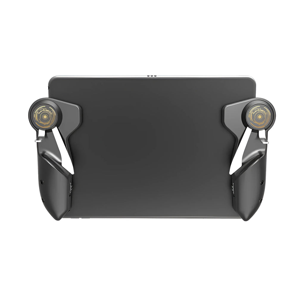 Black six-finger adjustable game controller for tablet and smartphone gaming.