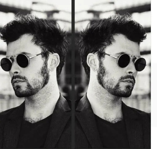 New vintage round steampunk sunglasses flip-up UV protection metal frame for men and women in gold and grey