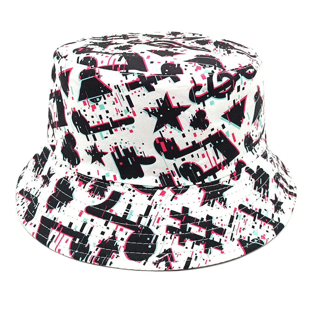 Musical note pattern bucket hat in Note colour, polyester, dome crown, size M 56-58cm