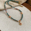 Freshwater pearl sun necklace with geometric pendant in French royal court style, blue and gold-blue-pink electroplated finishes