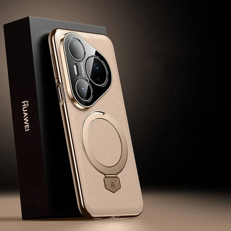 Magnetic rotating bracket phone case for Huawei Pura70 with frosted feilin finish in Camlet White